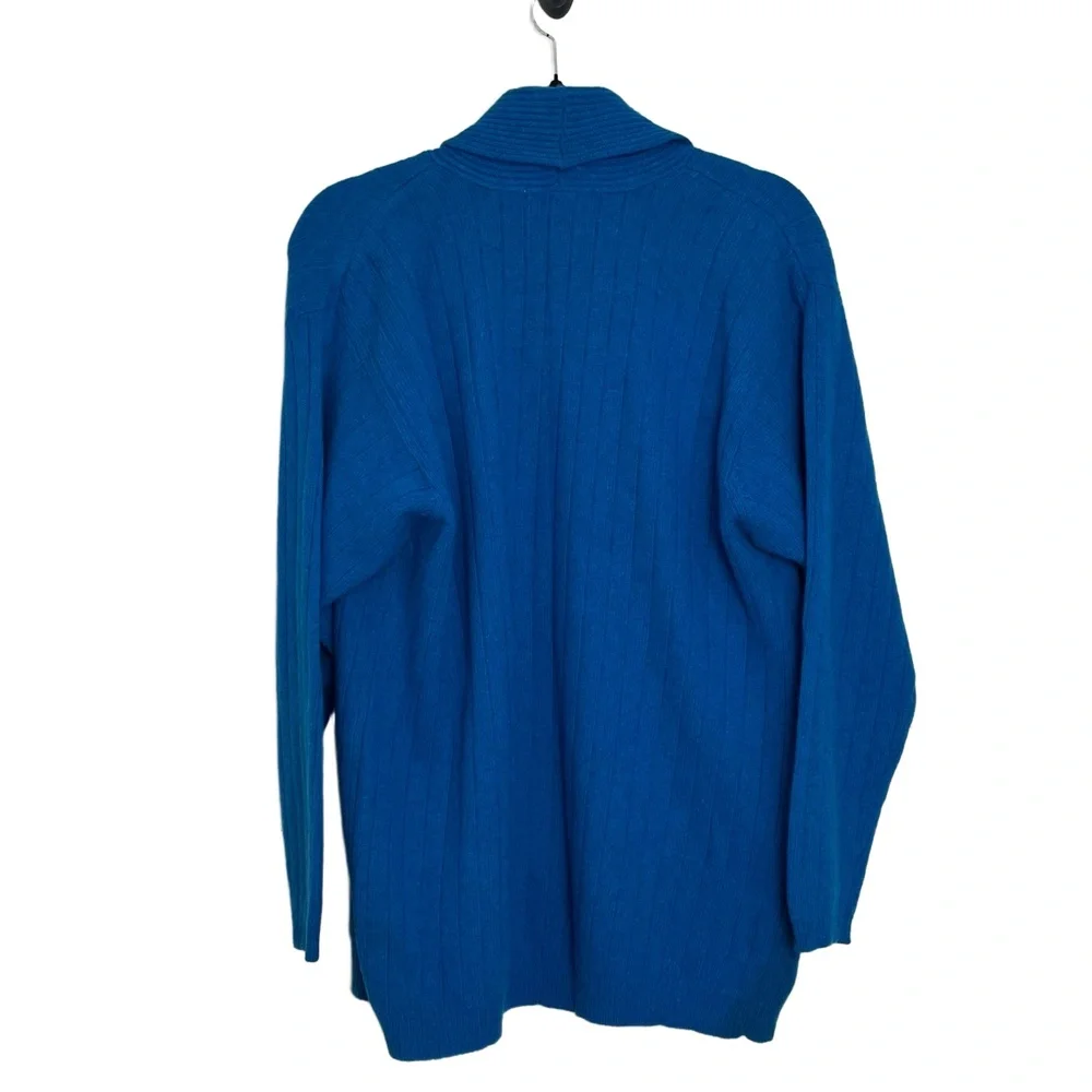 Liz Claiborne Lambswool Rabbit Blue Open Front Ribbed Cardigan Petite Medium‎